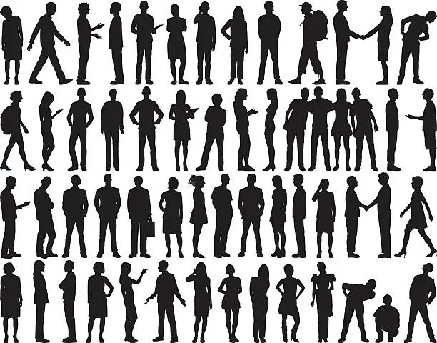 Vector illustration of Highly Detailed People Silhouettes