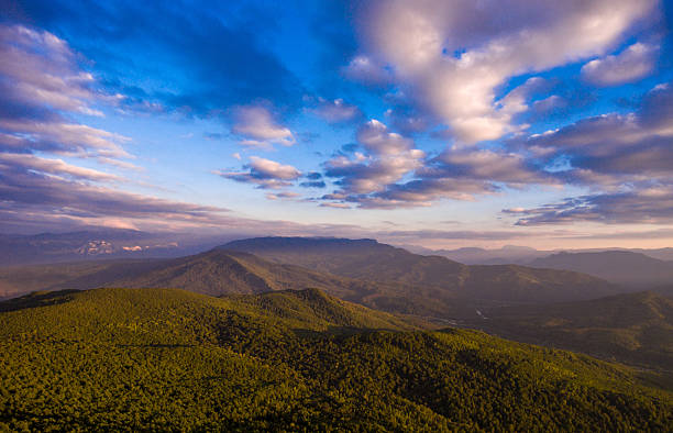 istock Mountain landscape. Forest and cloudy sky. 637298866