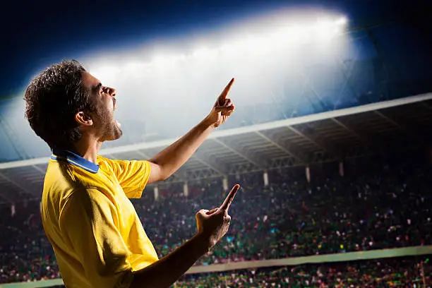 Photo of Athlete cheering with excitement in sports stadium arena