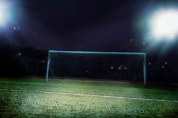 the green field in soccer stadium. ready for game. penalty