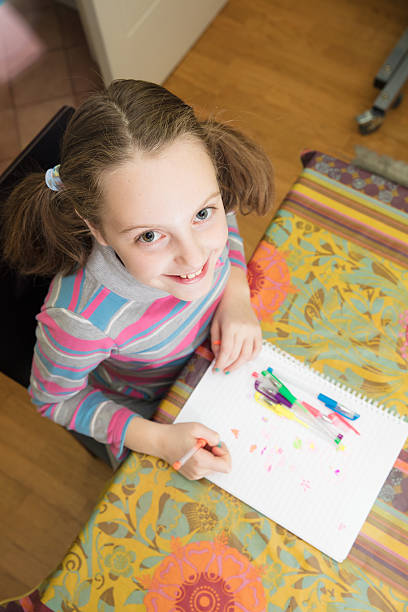 istock Little girl drawing at home 637301476