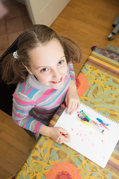 istock Little girl drawing at home 637301876