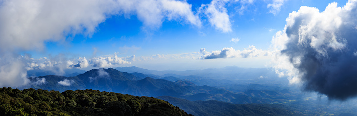 Panorama scenery and bright sky with cloud over high mountain