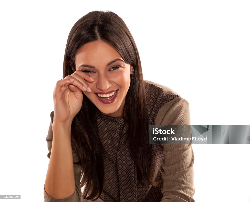 A Young Beautiful Woman Laughing And Tears Stock Photo - Download ...