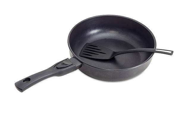 istock Frying pan with ceramic non-stick coating and plastic spatula 637305320