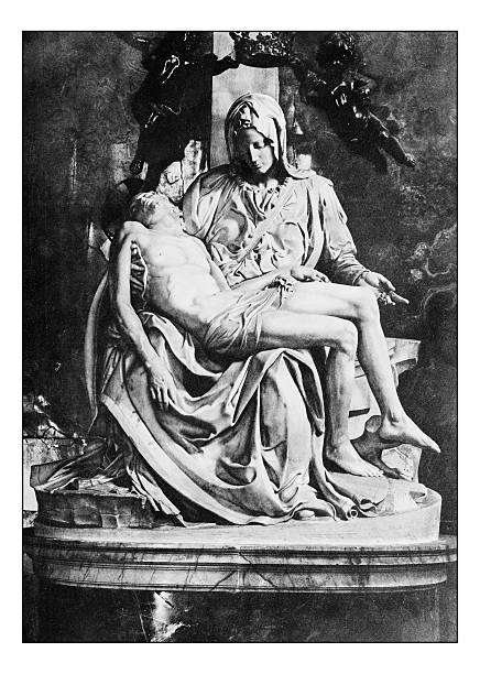 Antique dotprinted photographs of Italy: Pietà di Michelangelo Antique dotprinted photographs of Italy: Pietà di Michelangelo pieta stock illustrations