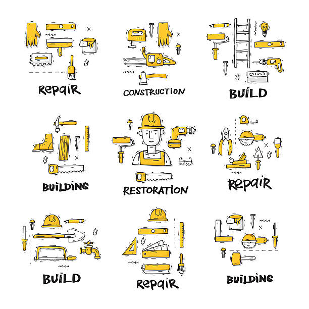 illustrations, cliparts, dessins animés et icônes de outils de construction, de construction et de réparation domiciliar. - mechanic backgrounds vector home improvement