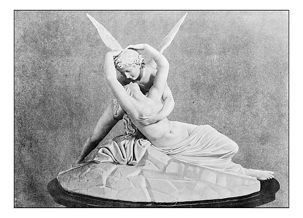 Antique dotprinted photographs of Italy: Amore e Psiche (Canova) Antique dotprinted photographs of Italy: Amore e Psiche (Canova) psyche stock illustrations