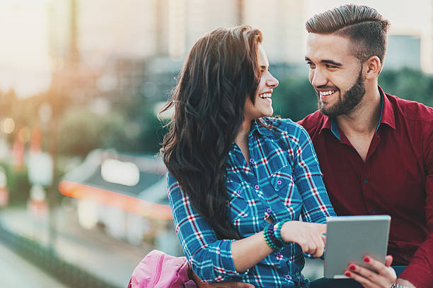 istock Lovely couple with digital tablet 637317076