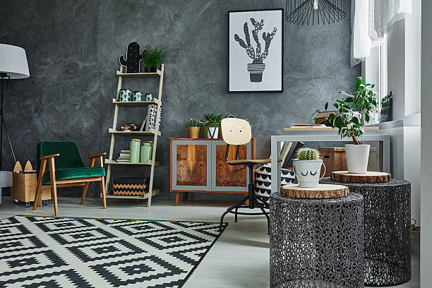 istock Grey interior with metal accessories 637317916
