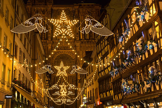 Strasboug, Alsace, France. December 31, 2013. Illumination in center city stock photo