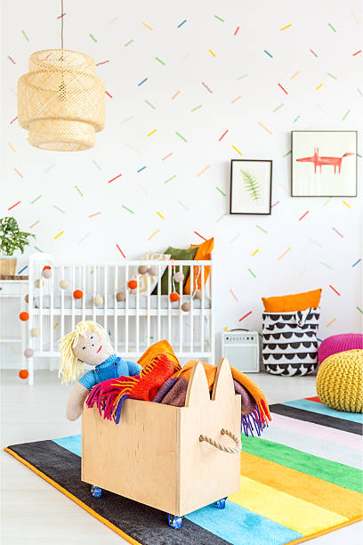 istock Child room with toy box 637324426