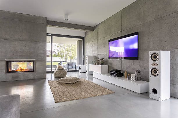 istock Tv living room with window 637327254