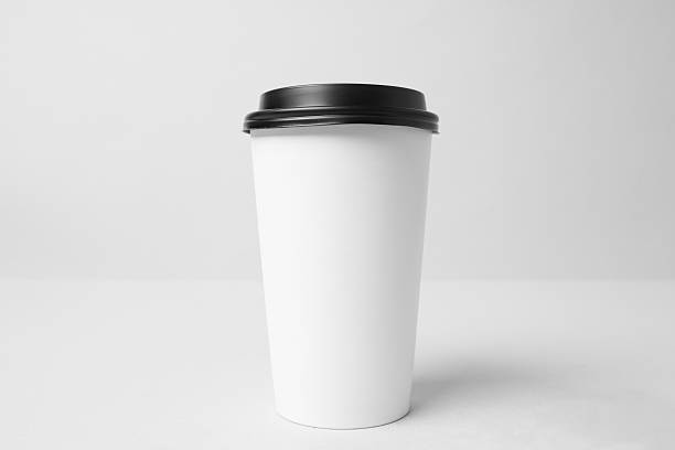 Blank white paper cup with a black cap