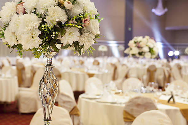 istock luxury decorated tables in the wedding hall 637332916