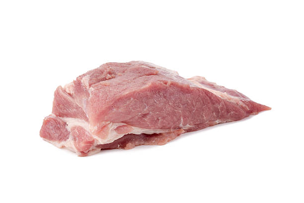 istock Pieces of pork meat on white back ground. 637333482