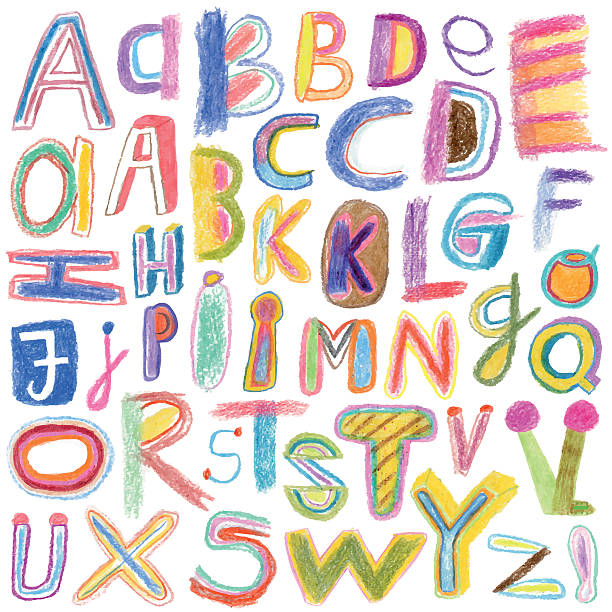 ilustrações de stock, clip art, desenhos animados e ícones de alphabet drawn with crayons - alphabet letter text letter q