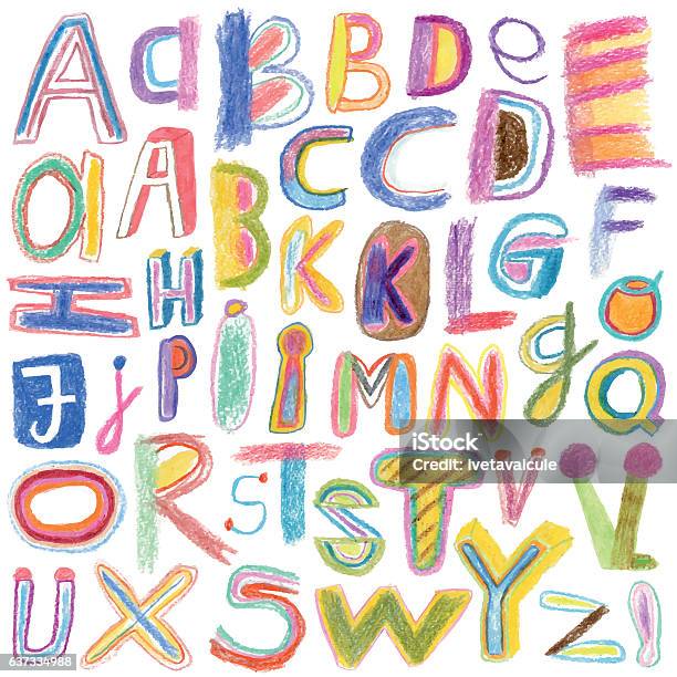 Alphabet Drawn With Crayons Stock Illustration - Download Image Now - Typescript, Crayon, Alphabet