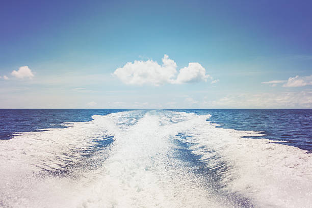 istock Background water surface behind fast moving motor boat retro vintage 637335400