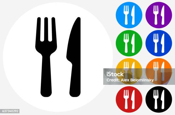 Food Utensils Icon On Flat Color Circle Buttons Stock Illustration - Download Image Now - Fork, Icon Symbol, Table Knife