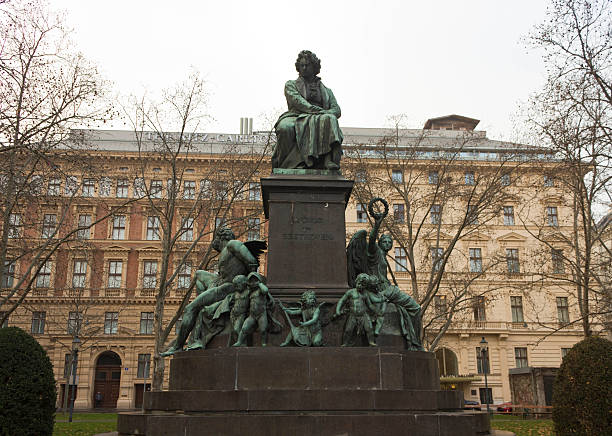 Vienna, Austria  - January 1, 2016: Ludwig van Beethoven Statue in Vienna, in front of the Ritz Carlton Hotel, in winter time, nobody around: