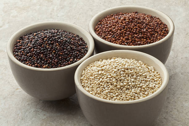 istock Bowls with red, white and black quinoa 637341044