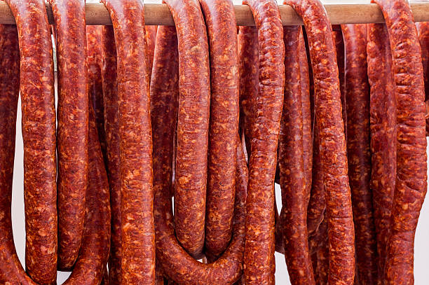 istock Row of Smoked Sausages 637341236