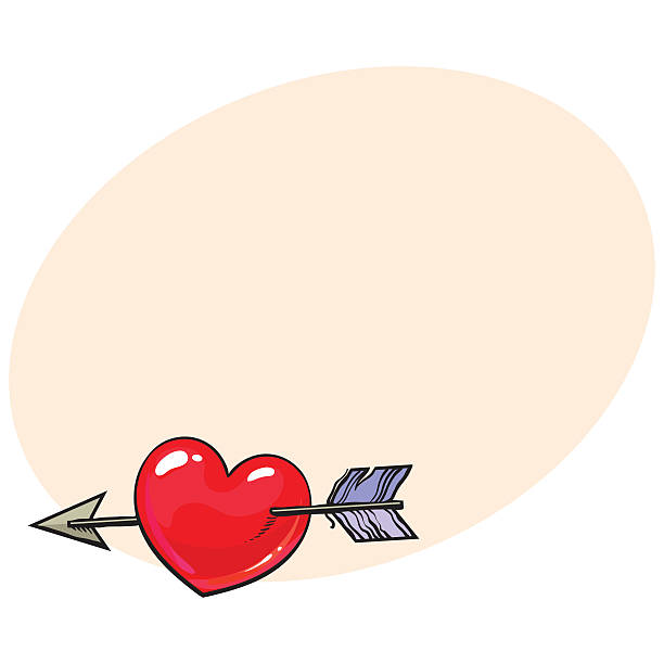 ilustrações, clipart, desenhos animados e ícones de coração de desenho animado vermelho brilhante por flecha cupido, símbolo de amor - pieced