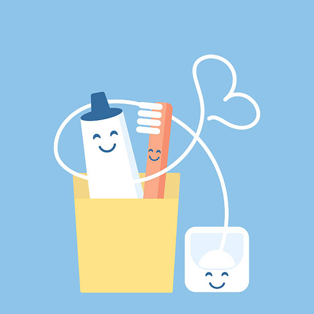 ilustrações, clipart, desenhos animados e ícones de conjunto divertido e fofo para higiene da cavidade bucal - toothbrush dental hygiene glass dental equipment