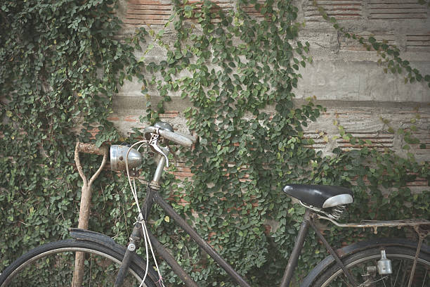 istock Old Bicycle parking on street with retro style. 637344156
