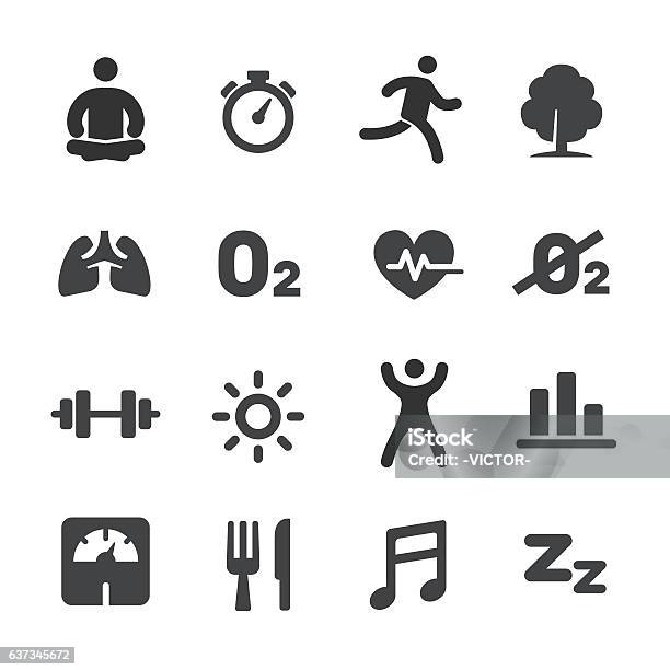 Fitness Healthy Life Style Icons Acme Series Stock Illustration - Download Image Now - Icon Symbol, Yoga, Activity