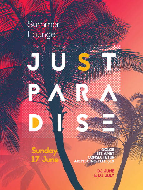 Summer time party poster design template Summer time party poster design template with palms trees silhouettes. Modern style. Vector illustration idyllic stock illustrations