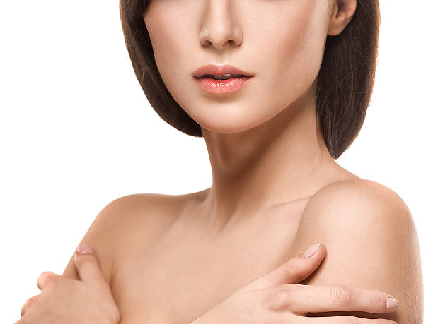 istock Lips hands smile Beautiful woman face close up portrait studio 637349374