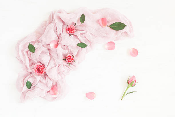 istock Composition with rose flowers on white background. Flat lay 637350738