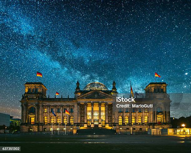 Reichstag Berlin Stock Photo - Download Image Now - Night, Berlin, Bundestag