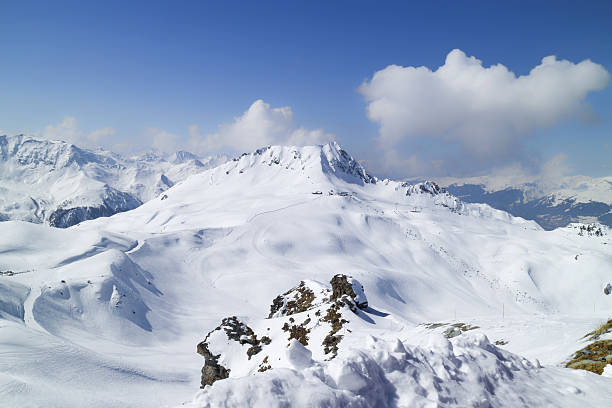 istock Ski pistes in high Alps, winter landscape 637356022