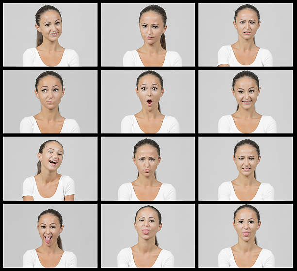 istock Young woman making nine different facial expressions 637358272