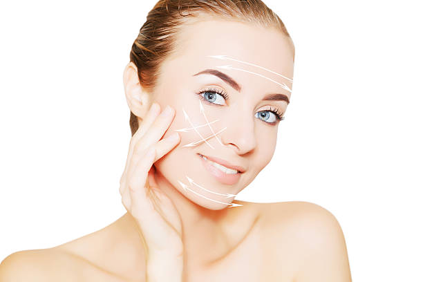 istock woman face portrait with lifting marks 637359924