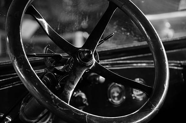 istock Vintage wooden car steering wheel 637360448