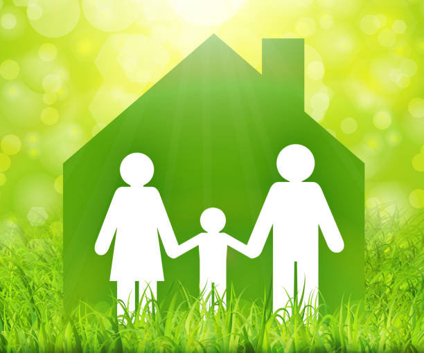 istock Happy family in sweet home vector background 637364516