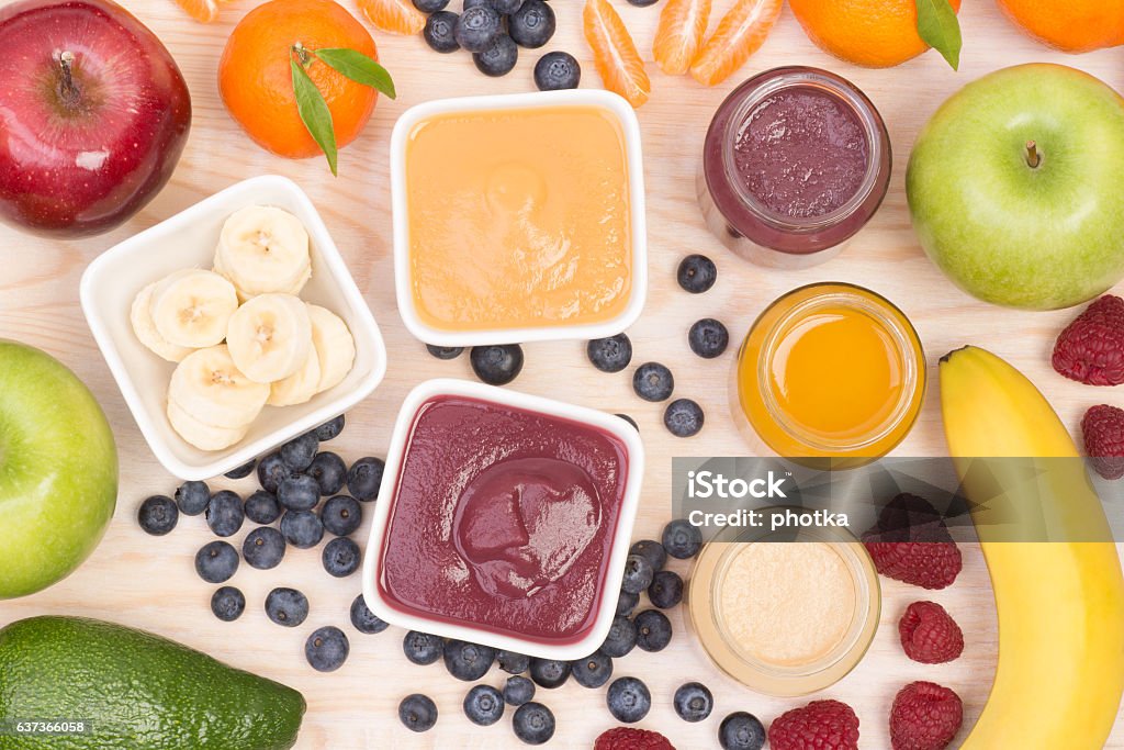 Fruit smoothies for a baby Fruit smoothies for a baby  Baby Food Stock Photo