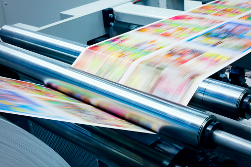 Detail od printing machine in printing plant