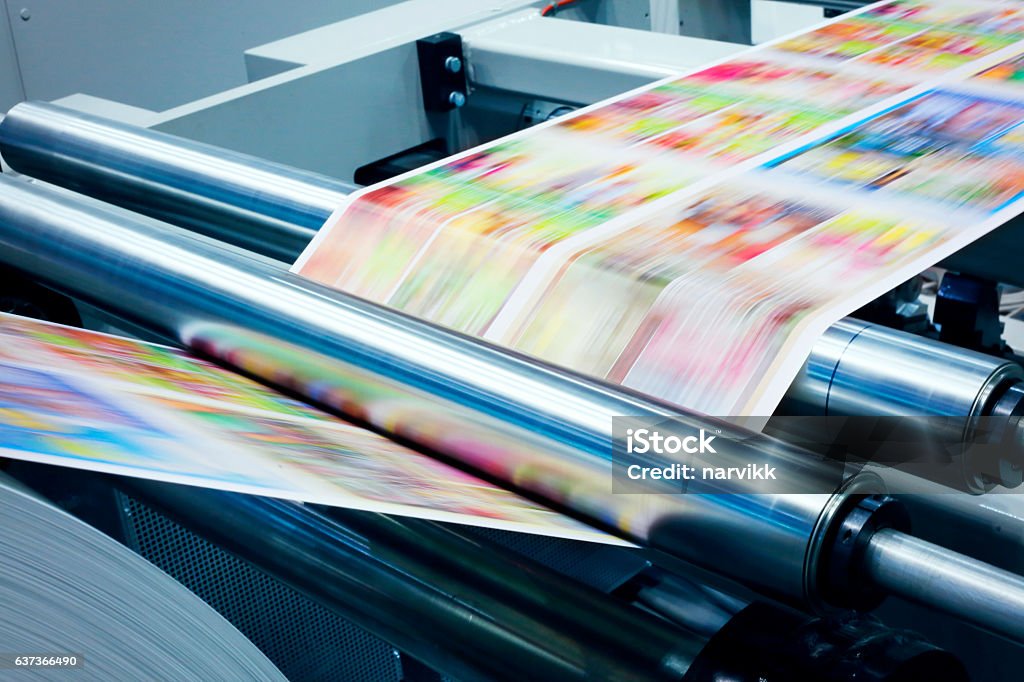 Detail od printing machine Detail od printing machine in printing plant Printing Press Stock Photo