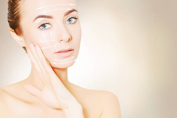 istock woman face portrait with lifting marks 637366666