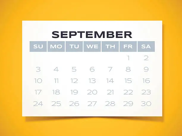 Vector illustration of September 2017 Calendar