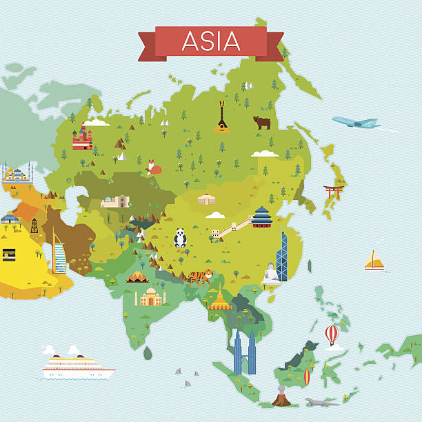 mapa azji - south korea stock illustrations