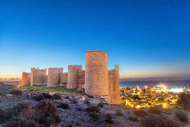 Medieval wall of Alcazaba on the hill, Almeria Part of medieval wall of Alcazaba on the hill, Almeria, Andalusia, Spaim almeria photos stock pictures, royalty-free photos & images