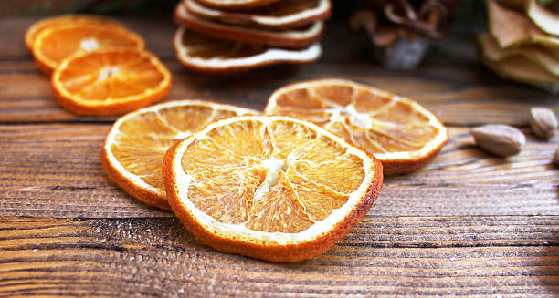 Winter decorations with dried fruit and citrus