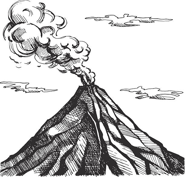 火山のベクトルスケッチ - volcano exploding smoke erupting点のイラスト素材／クリップアート素材／マンガ素材／アイコン素材