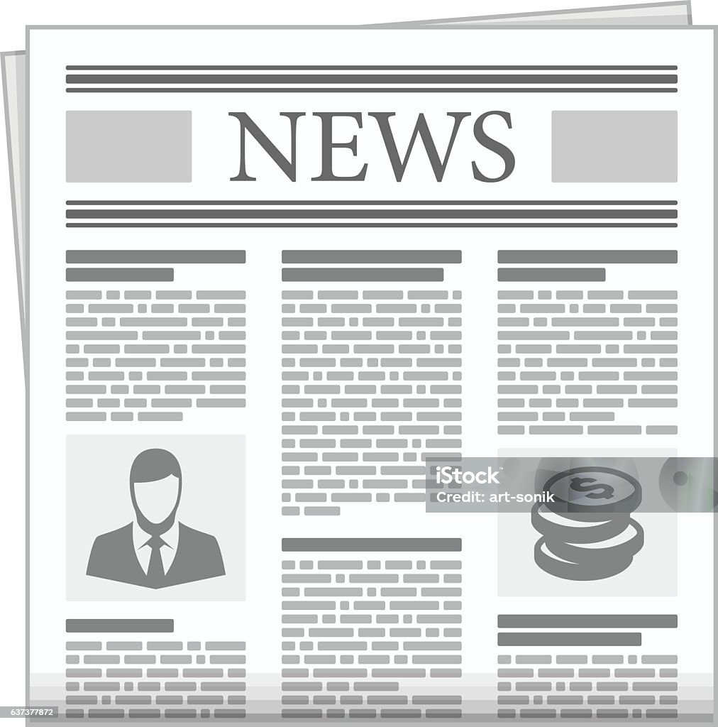 Folded newspaper news with articles. Folded Newspaper News in flat design style. Business news with Articles and Graph, isolated on white background. Newspaper stock vector